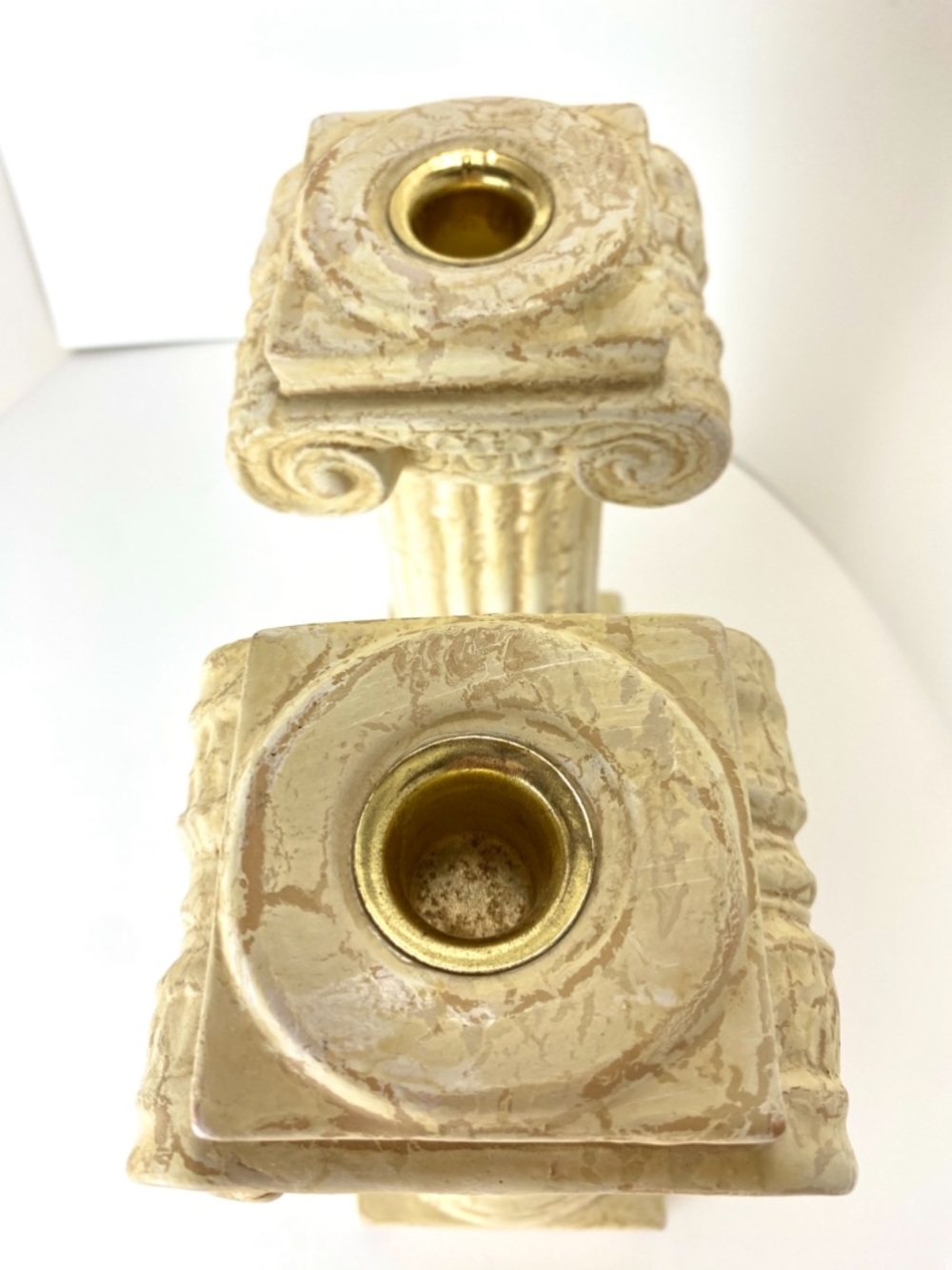 Set of 2 Vintage Greek Column Candlesticks in Aged Neutral Finish - Picture 5 of 10